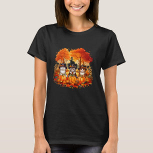 Three Cute Cats Thanksgving Fall Tree Pumpkins Own T-Shirt