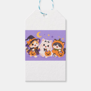 Three cute cats trick or treat Halloween illustrat Gift Tags