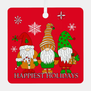 Three Cute Christmas Gnomes Personalised Holiday  Metal Tree Decoration