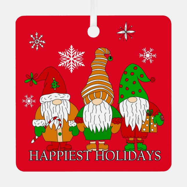 Three Cute Christmas Gnomes Personalised Holiday  Metal Tree Decoration (Front)