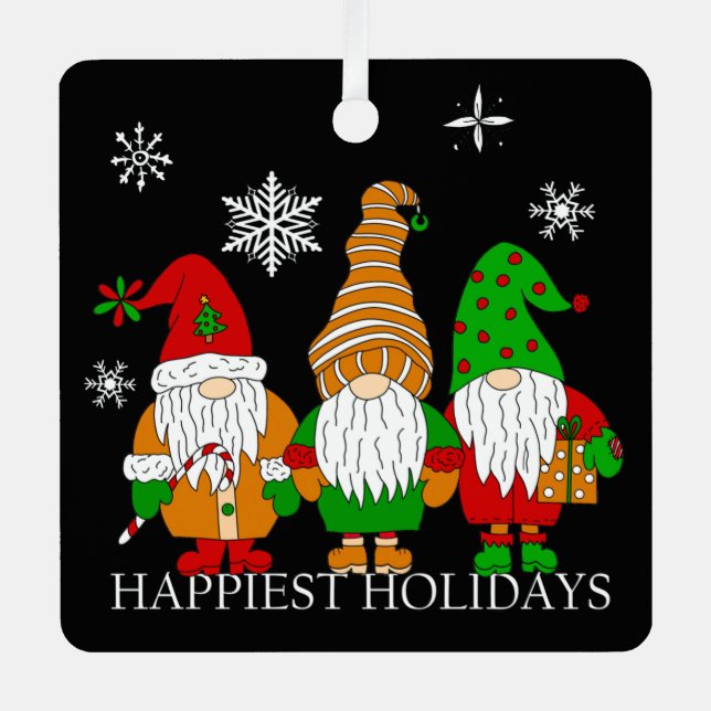 Three Cute Christmas Gnomes Personalized Holiday  Metal Tree Decoration (Front)