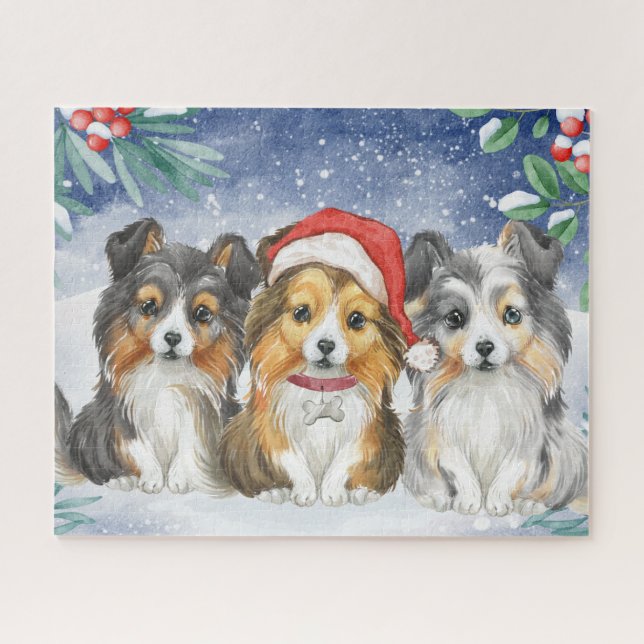 Three Cute Christmas Shelties in the Snow Jigsaw Puzzle (Horizontal)
