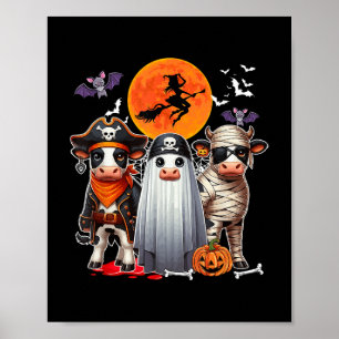 Three Cute Cows Cosplay Pirate Boo Mummy Halloween Poster