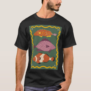 Three cute fishes - green background T-Shirt