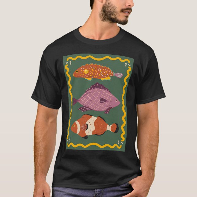 Three cute fishes - green background T-Shirt (Front)