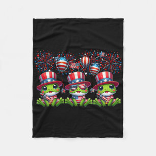 Three Cute Frogs Costume 4th July Proud Flag Firew Fleece Blanket