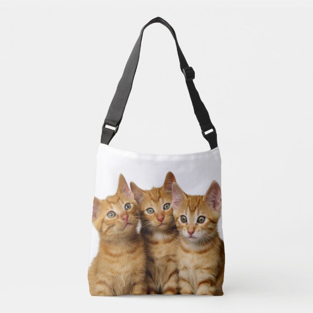 Three Cute Ginger Cat Kittens Friends Head Photo - Crossbody Bag (Front)