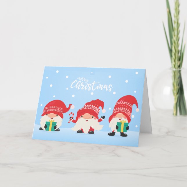 Three Cute Gnomes Holiday Card (Front)