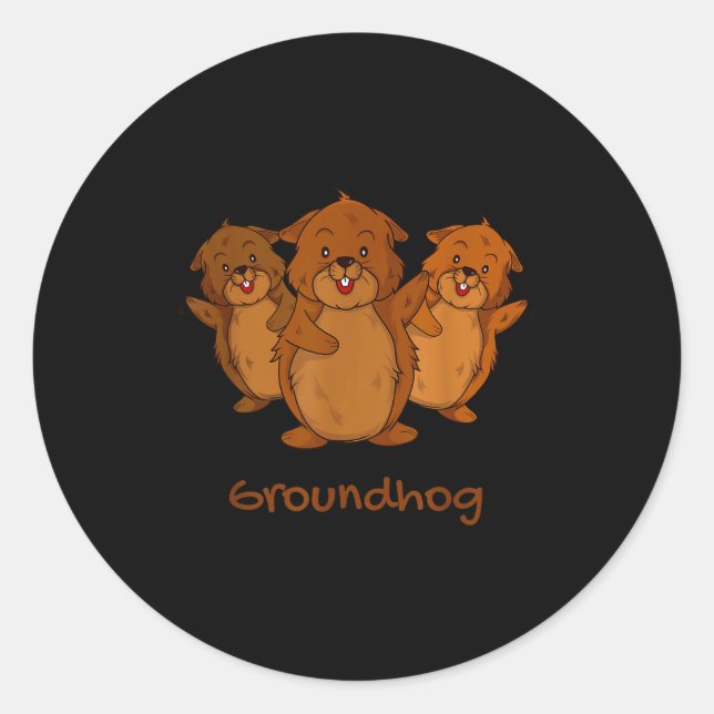 Three Cute Groundhogs Funny Woodchuck &amp; Ground Classic Round Sticker (Front)