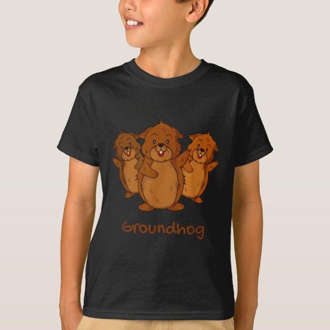 Three Cute Groundhogs Funny Woodchuck &amp; Ground T-Shirt (Front)