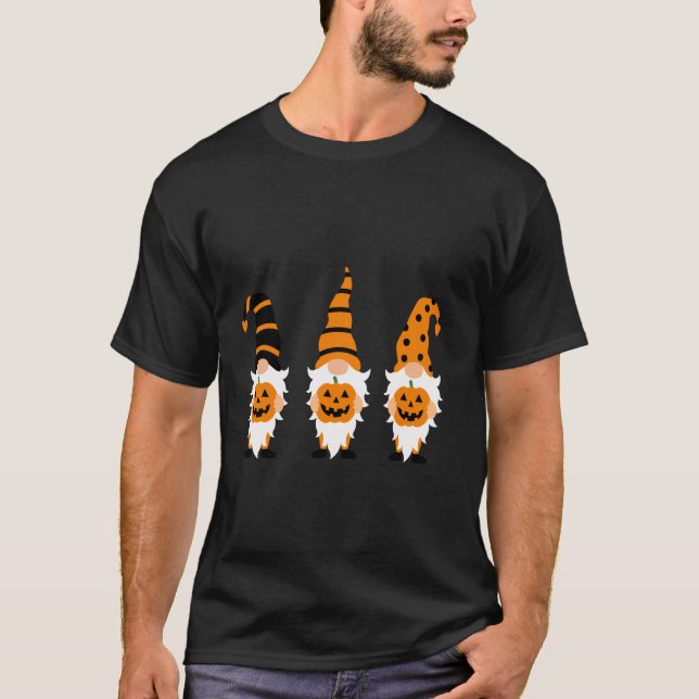 Three Cute Halloween Gnomes Unique Fall Pumpkin Ho T-Shirt (Front)