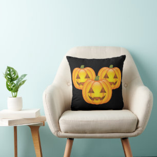 Three Cute Halloween Jack O’Lantern Pumpkins Cushion