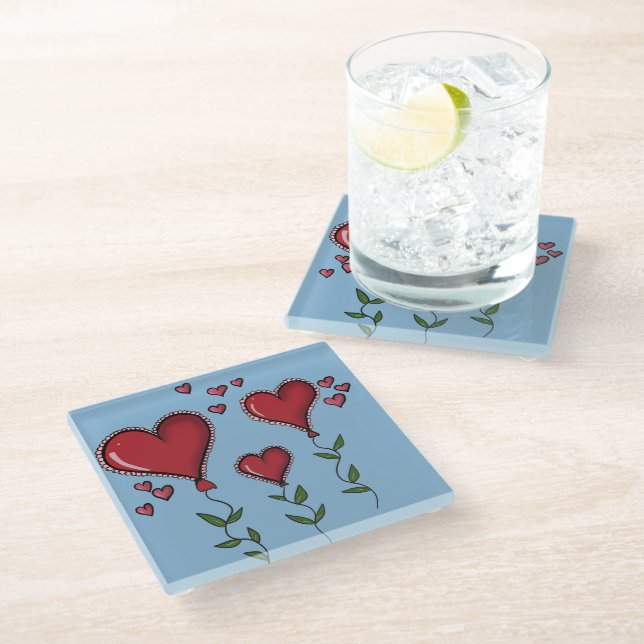 Three Cute Hearts Glass Coaster (Angled)