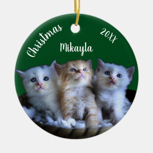 Three Cute Kittens Christmas   Ceramic Ornament (Front)