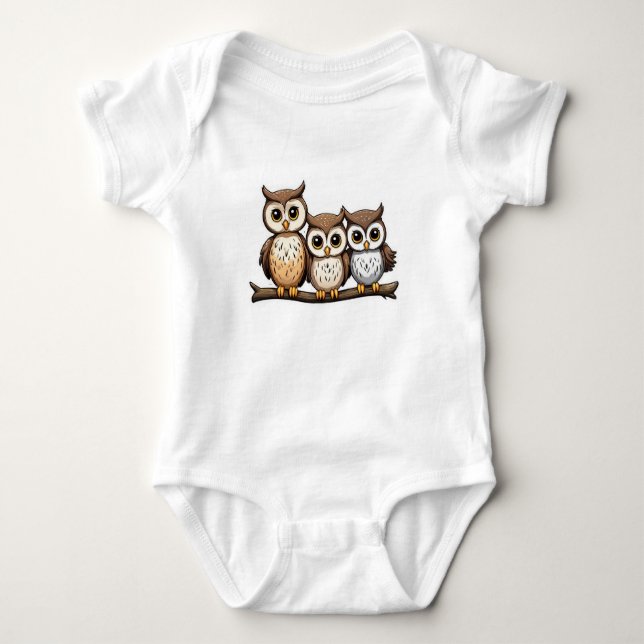 Three Cute Little Owl Baby Bodysuit (Front)