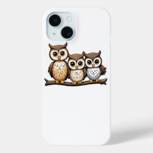 Three Cute Little Owl iPhone 15 Case