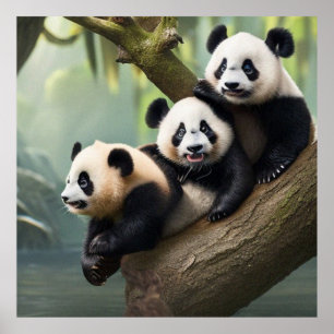 Three Cute little Pandas posing for the camera  Poster