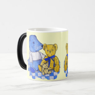 three cute old teddy bears magic mug