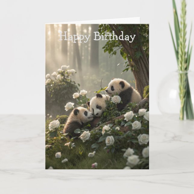 Three Cute Pandas Birthday Card (Front)