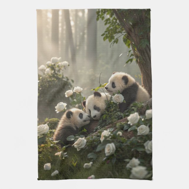 Three Cute Pandas Tea Towel (Vertical)