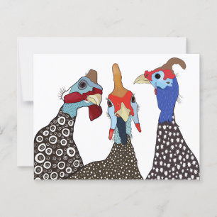 Three Cute Patterned Guinea Fowl Birds Postcard