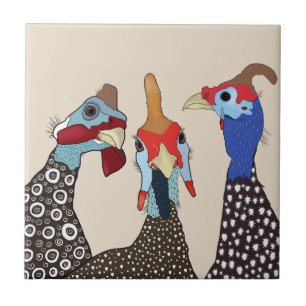 Three Cute Patterned Guinea Fowl Birds Tile