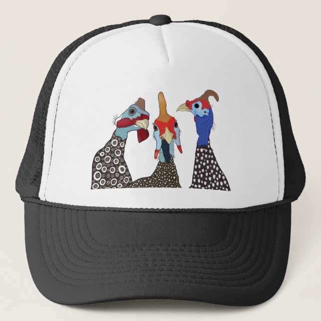 Three Cute Patterned Guinea Fowl Birds Trucker Hat (Front)