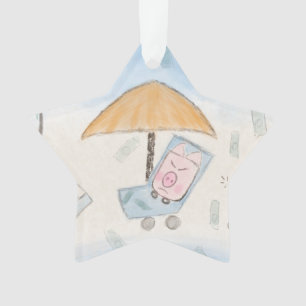 Three cute piglets on the beach  ornament