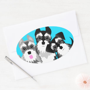 Three Cute Schnauzers Oval Sticker