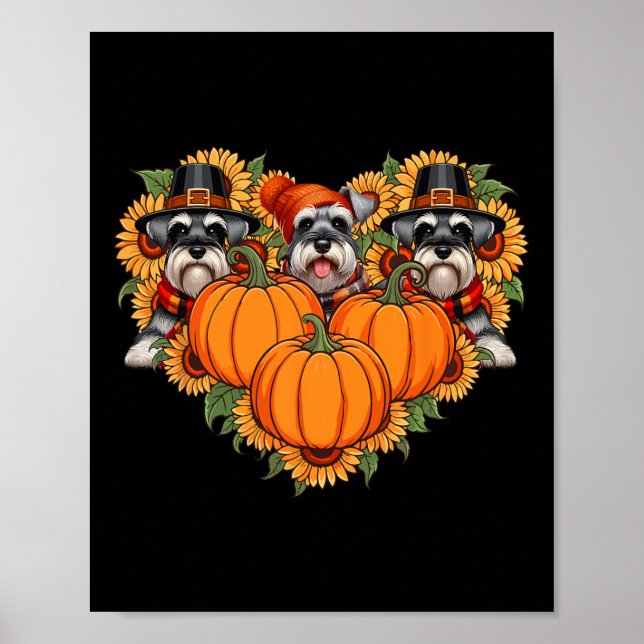 Three Cute Schnauzers Thanksgiving Pilgrim Fall Su Poster (Front)