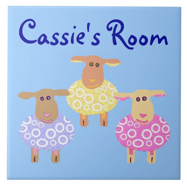 Three cute sheep Room sign Tile (Front)
