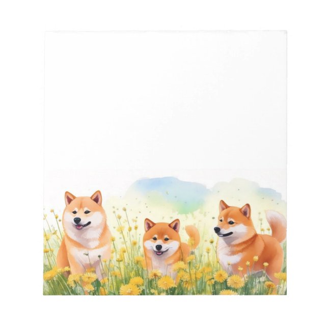 three cute shiba inus and dandelions notepad (Front)