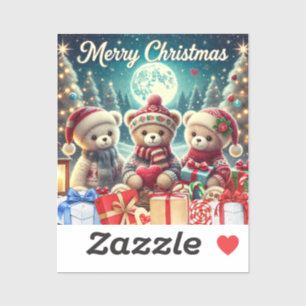 Three Cute Teddy Bears Merry Christmas