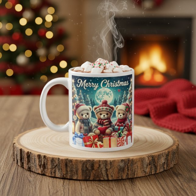 Three Cute Teddy Bears Merry Christmas  Large Coffee Mug (Creator Uploaded)