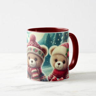 Three Cute Teddy Bears Merry Christmas Mug