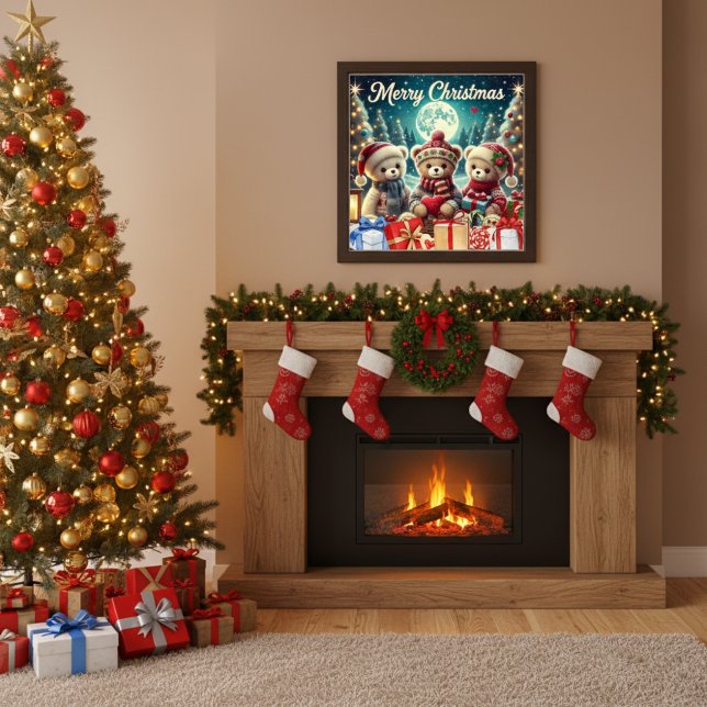 Three Cute Teddy Bears Merry Christmas Poster (Creator Uploaded)