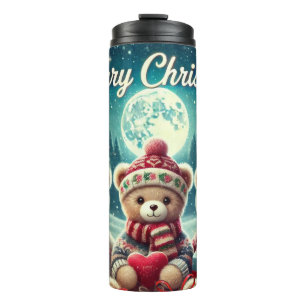 Three Cute Teddy Bears Merry Christmas Thermal Tumbler