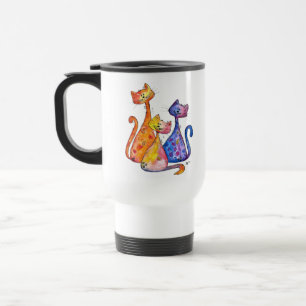 Three Cute Whimsical Cats Travel Mug
