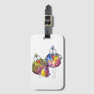 Three Cute Whimsical Colourful Birds Luggage Tag