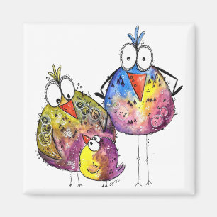 Three Cute Whimsical Colourful Birds Magnet