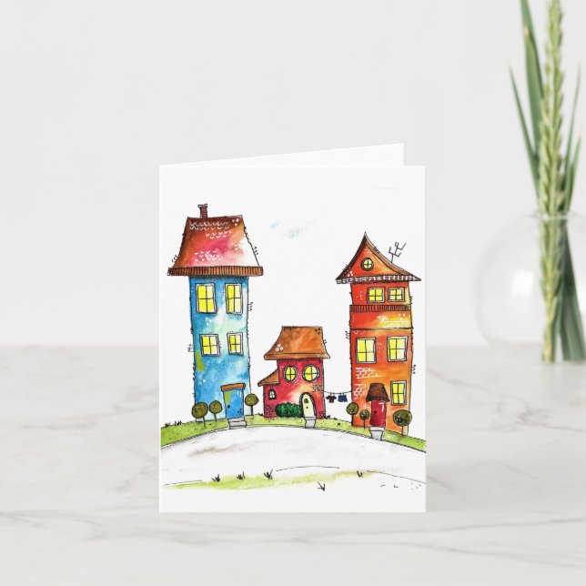 Three Cute Whimsical Houses Card (Front)
