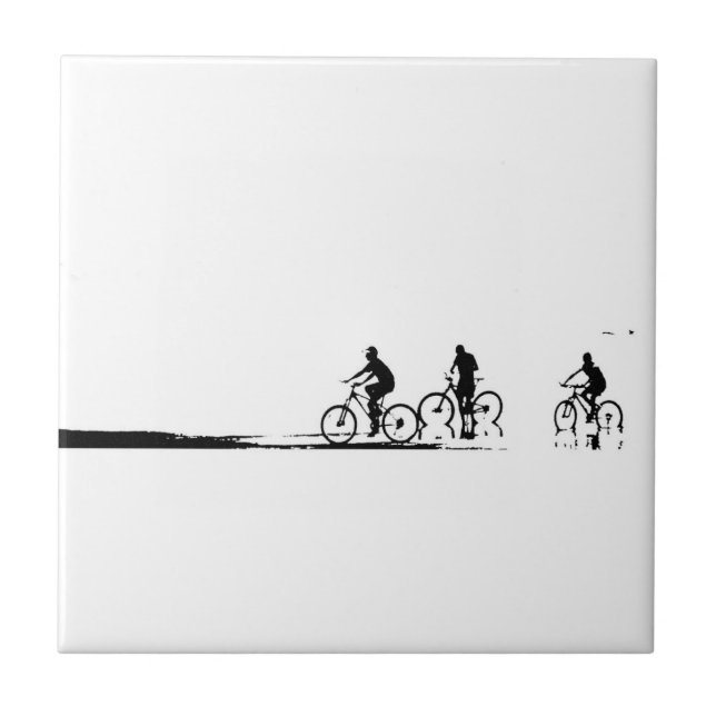 Three Cyclists Cycling Beach Reflection Sketch Tile (Front)