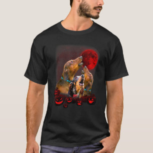 Three Dachshund Dogs Halloween and Halloween Moon T-Shirt