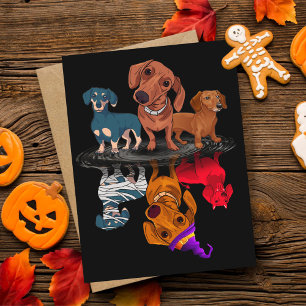 Three Dachshunds Reflection Halloween Adult Gifts  Postcard