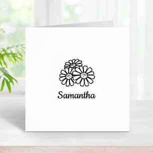 Three Daisies Custom Name Rubber Stamp