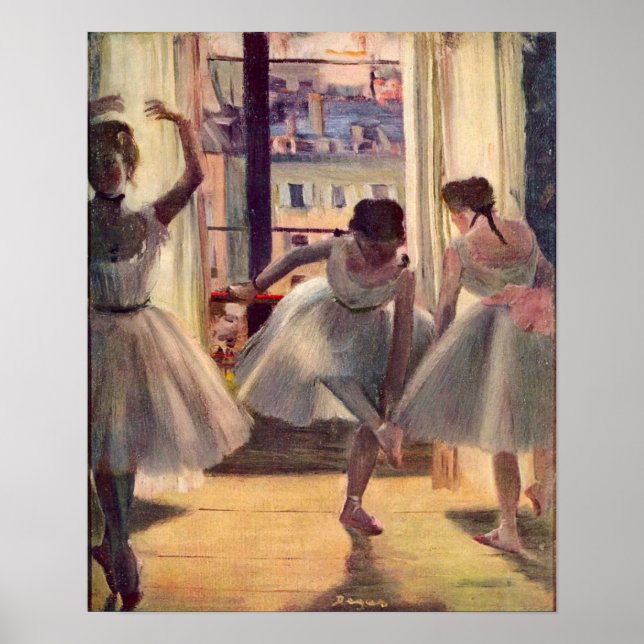 Three dancers in a practice room by Edgar Degas Poster (Front)