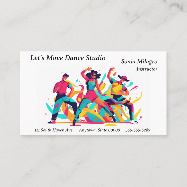 Three dancers with festive, upbeat colours business card (Front)