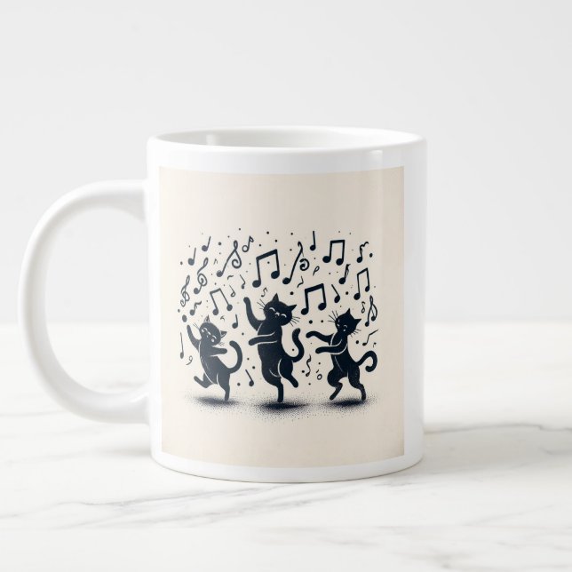 Three Dancing Cats. Large Coffee Mug (Left)