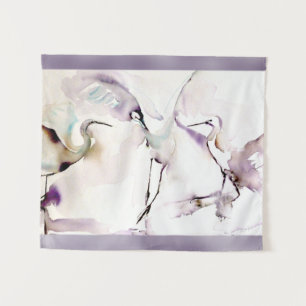 "Three Dancing Cranes" Watercolor Tapestry