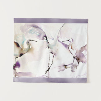 "Three Dancing Cranes" Watercolor Tapestry